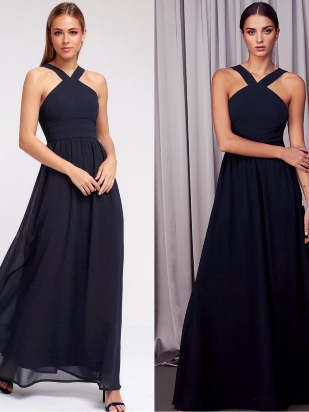 Lulus Navy blue Crisscross Halter Maxi Dress - Classic Evening Gown size L